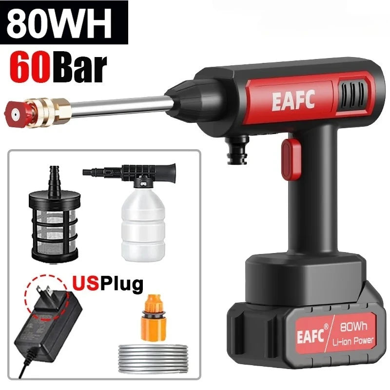 EAFC 60Bar Cordless Electric Pressure Washer — Self-Priming Foam Gun for Car & Garden