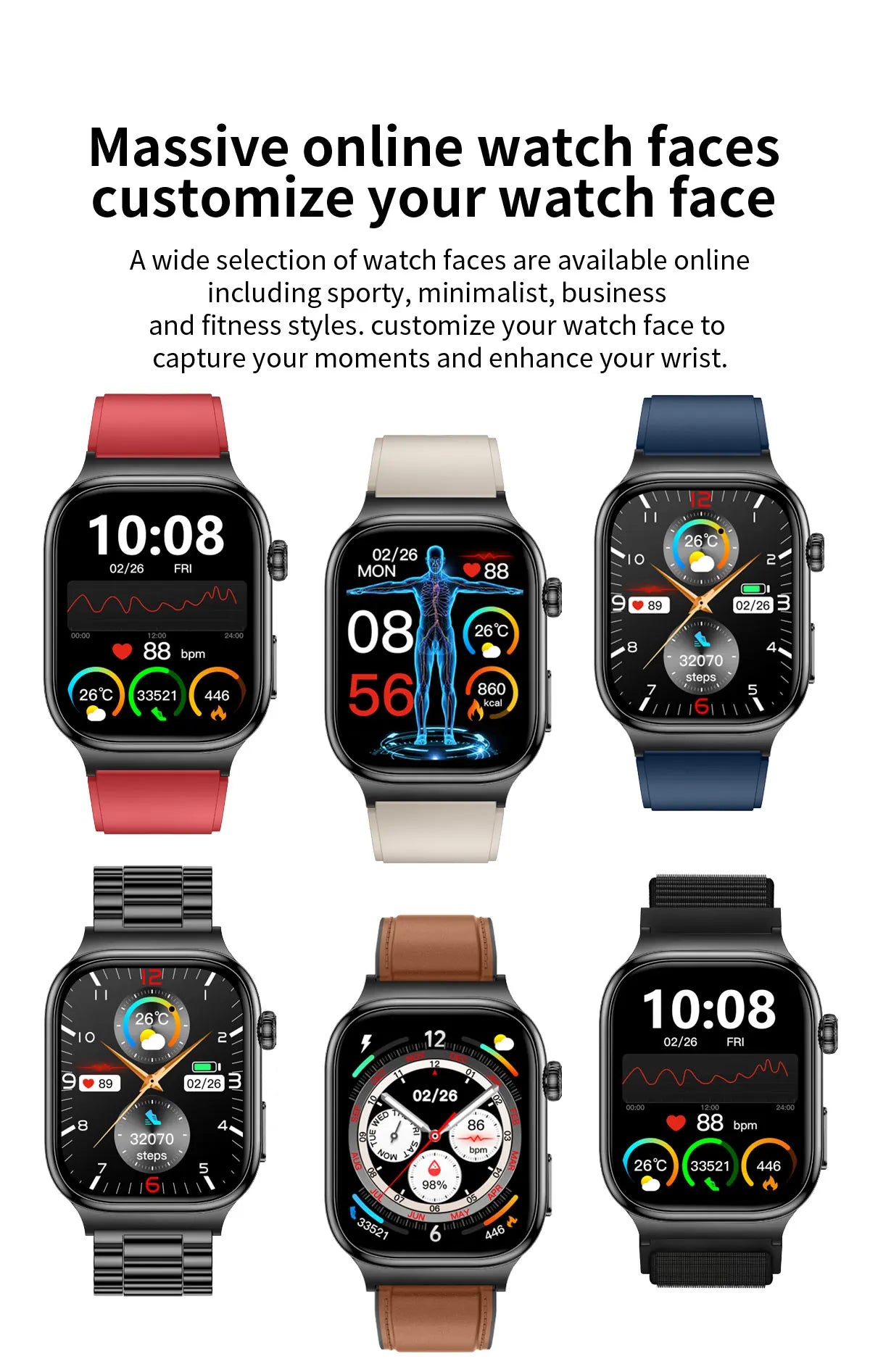 AMOLED Health Smartwatch with ECG, Blood Oxygen, Blood Pressure & Body Fat Tracking