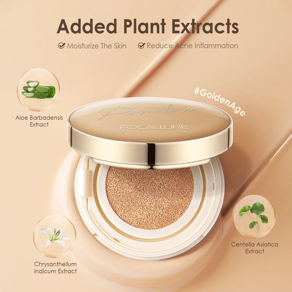 FOCALLURE Foundation Air Cushion Waterproof Matte Base Poreless High Coverage Face Cream Nutritious Smooth Foundation Makeup
