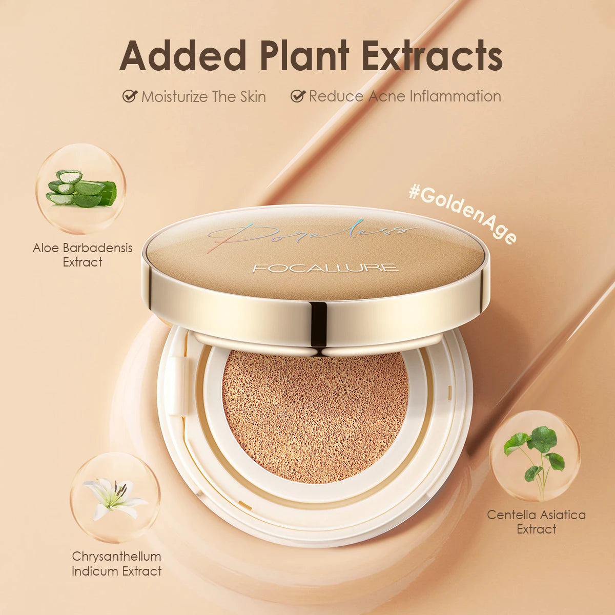 FOCALLURE Foundation Air Cushion Waterproof Matte Base Poreless High Coverage Face Cream Nutritious Smooth Foundation Makeup