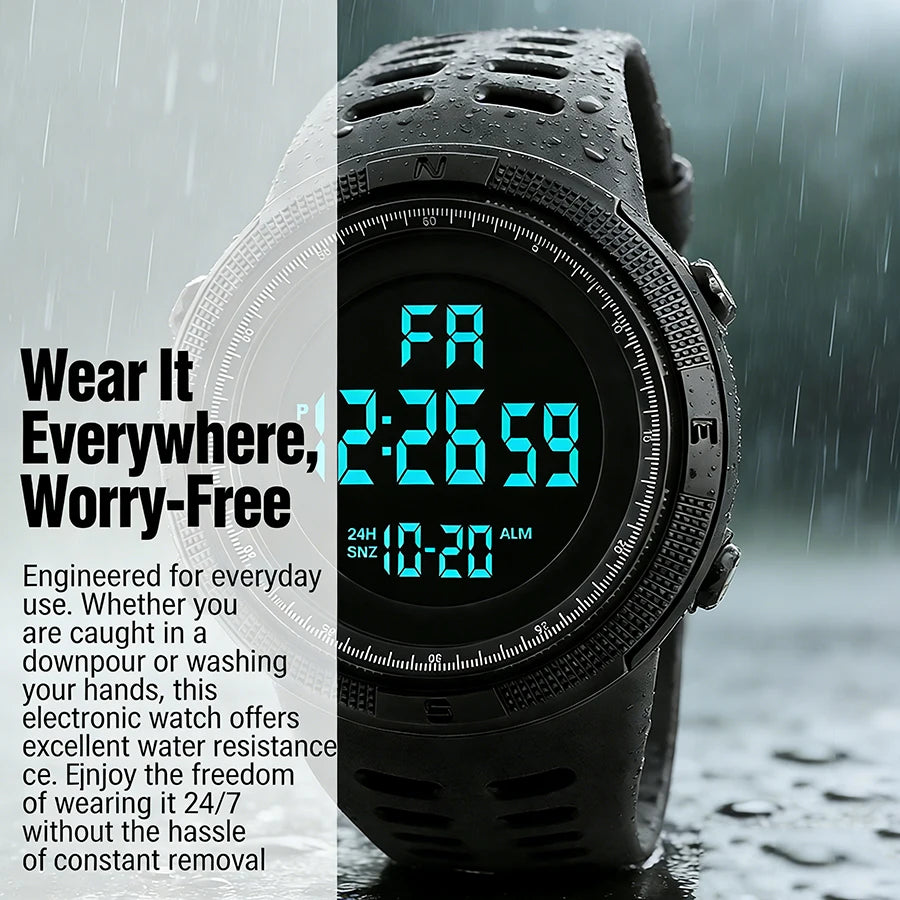 Men's Sport Digital Watch, Big Dial Luminous Waterproof Military Electronic Wristwatch