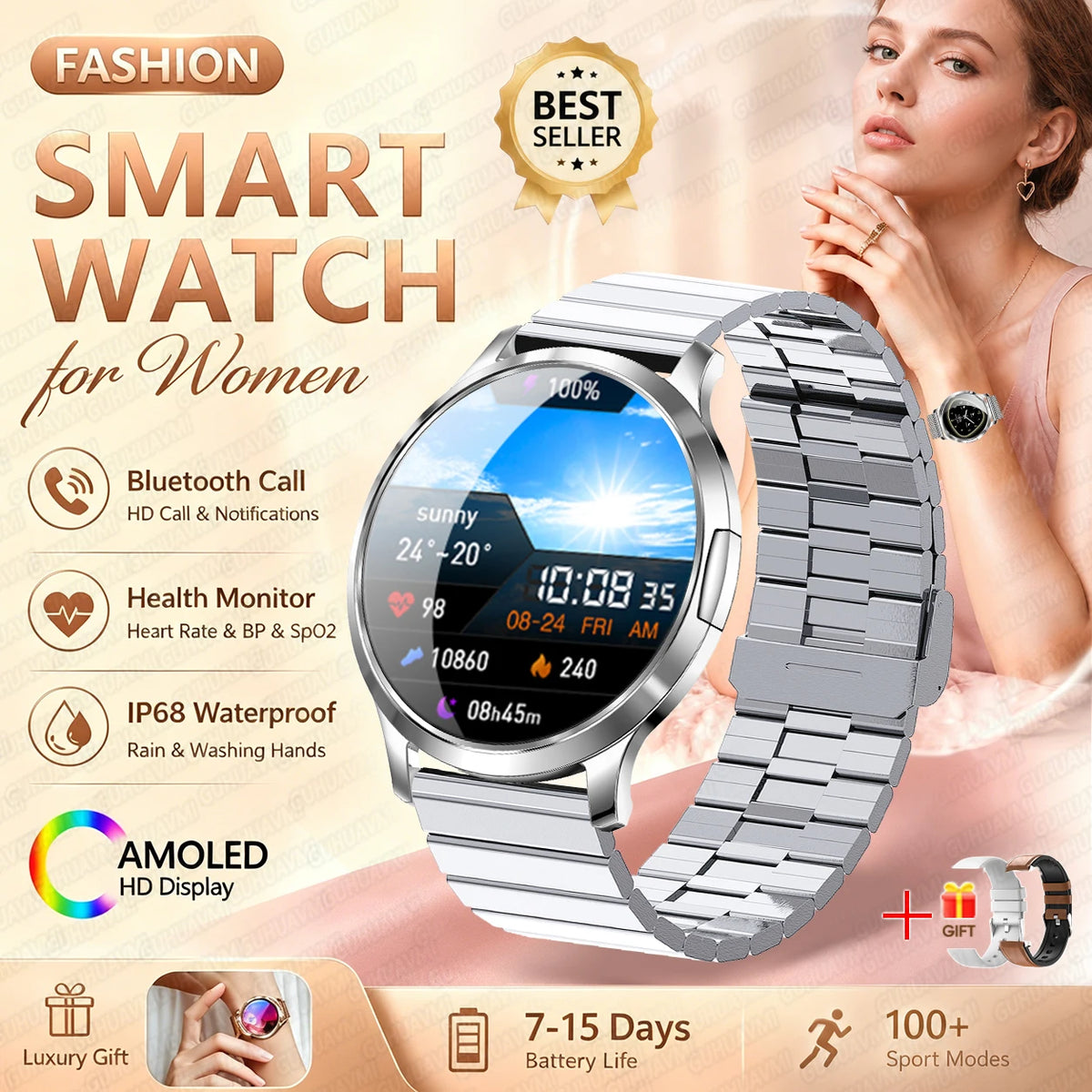 1.32-Inch AMOLED Smartwatch with 100+ Sports Modes & Bluetooth Calling
