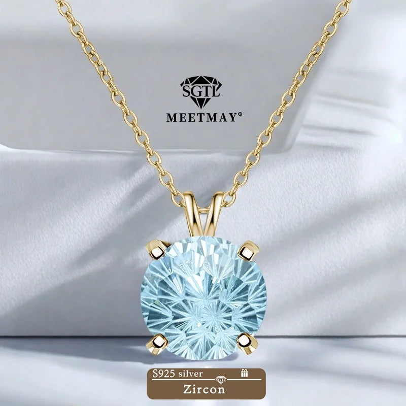S925 sterling silver sparkle Pyrotechnic cut Cubic Zirconia pendant necklace for women fine jewelry simple classic colorful