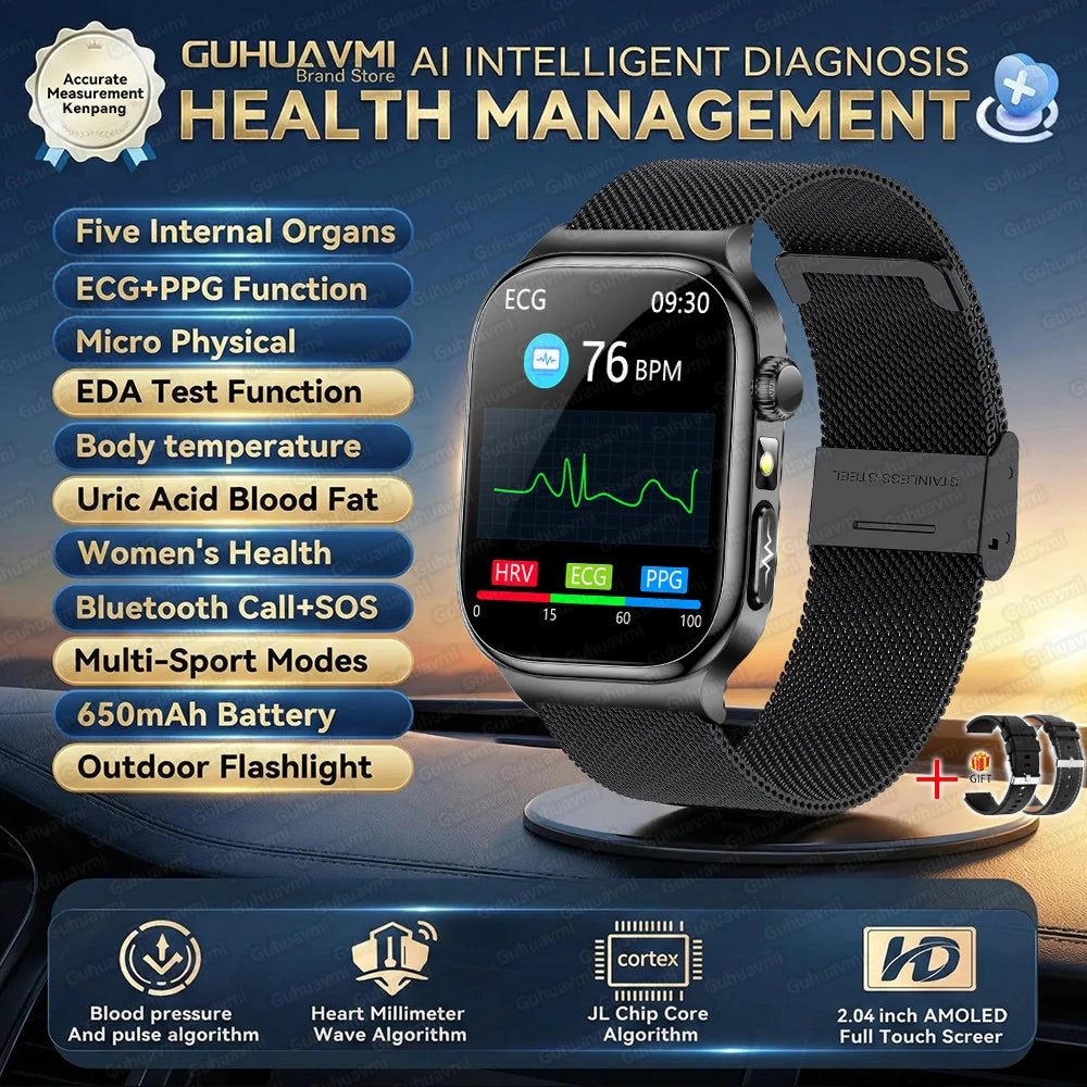 AMOLED Health Smartwatch with ECG, Blood Oxygen, Blood Pressure & Body Fat Tracking