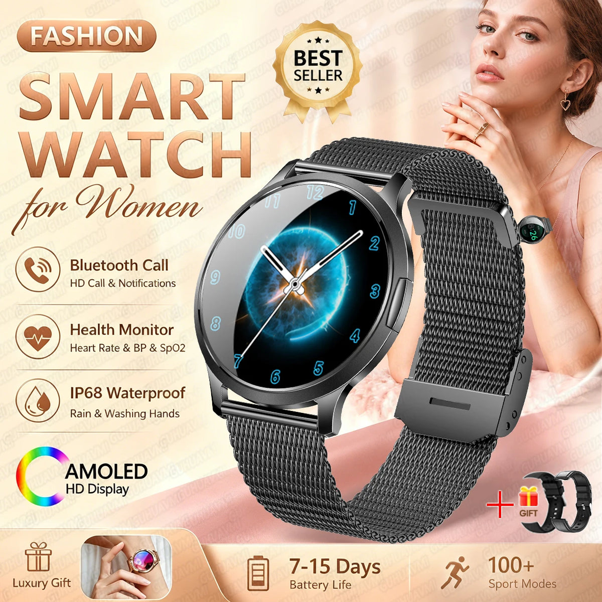 1.32-Inch AMOLED Smartwatch with 100+ Sports Modes & Bluetooth Calling