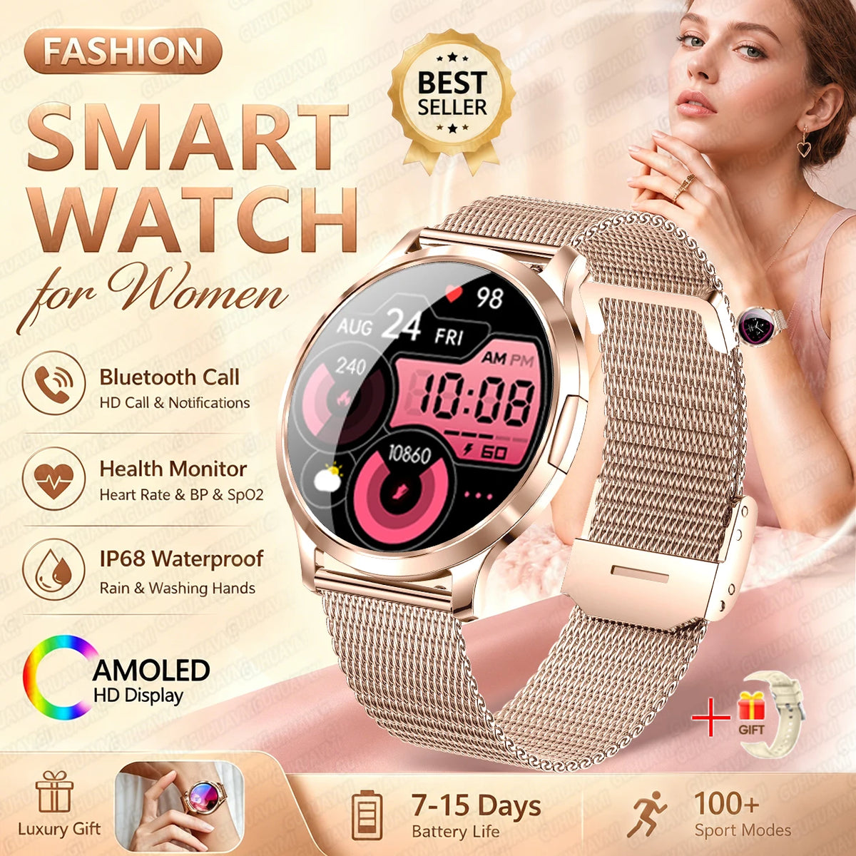 1.32-Inch AMOLED Smartwatch with 100+ Sports Modes & Bluetooth Calling