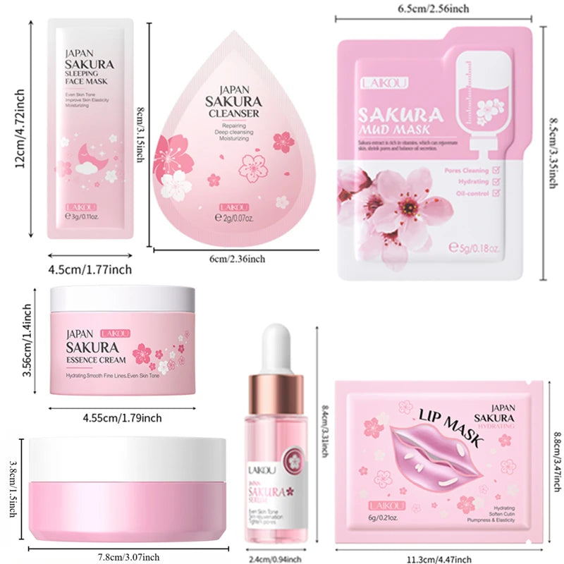 Sakura Skin Care Set 24pcs – Eye & Lip Masks, Serum, Mud Masks, Cleanser, Toner, Essence & Cream