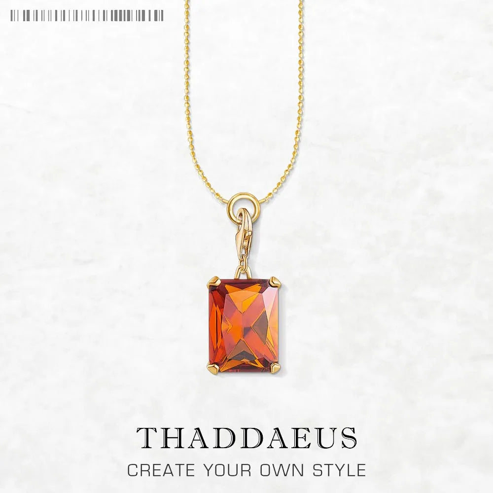 Charm Necklace Square Stone, Autumn New Fine Jewelry Highlight a Timeless Europe 925 Sterling Silver Bijoux Gift For Women