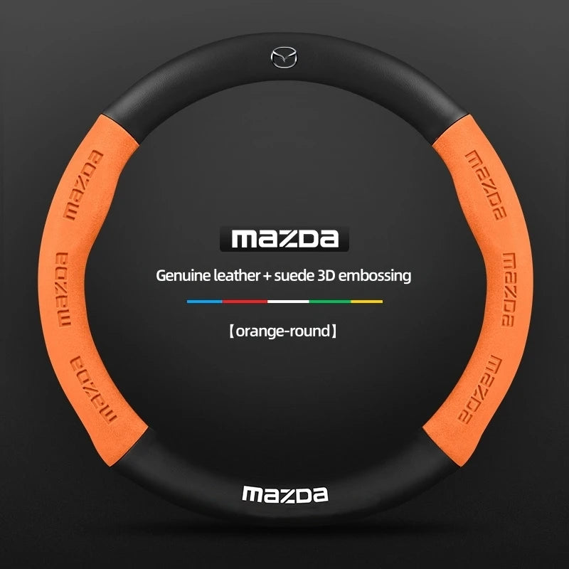 Steering Wheel Cover for Mazda – Genuine Leather Carbon Fibre Axela CX3 CX5 CX30 MX30