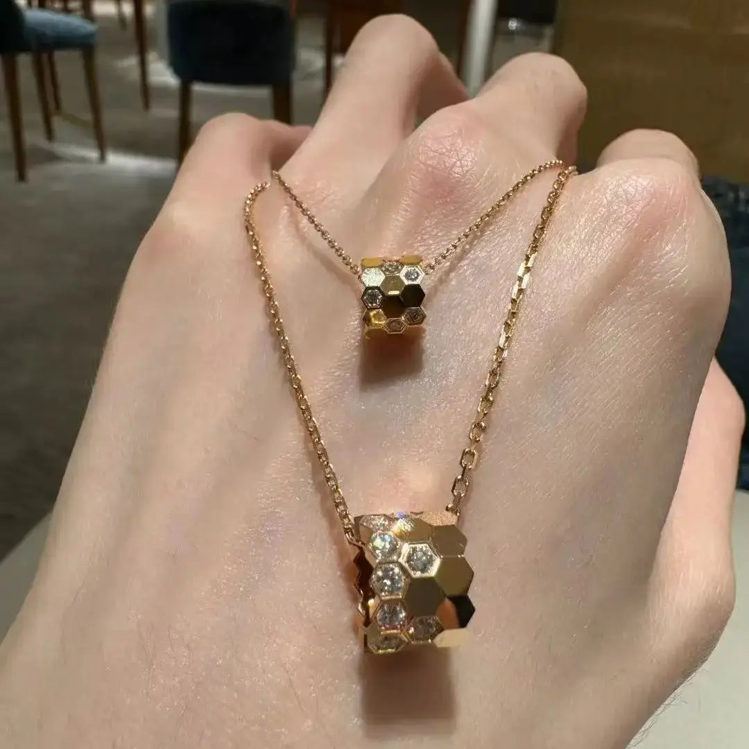 Honeycomb Design S925 Pure Silver Necklace With Diamond inlay, luxurious and Exquisite Women's Fashion Jewelry, Wedding Gift