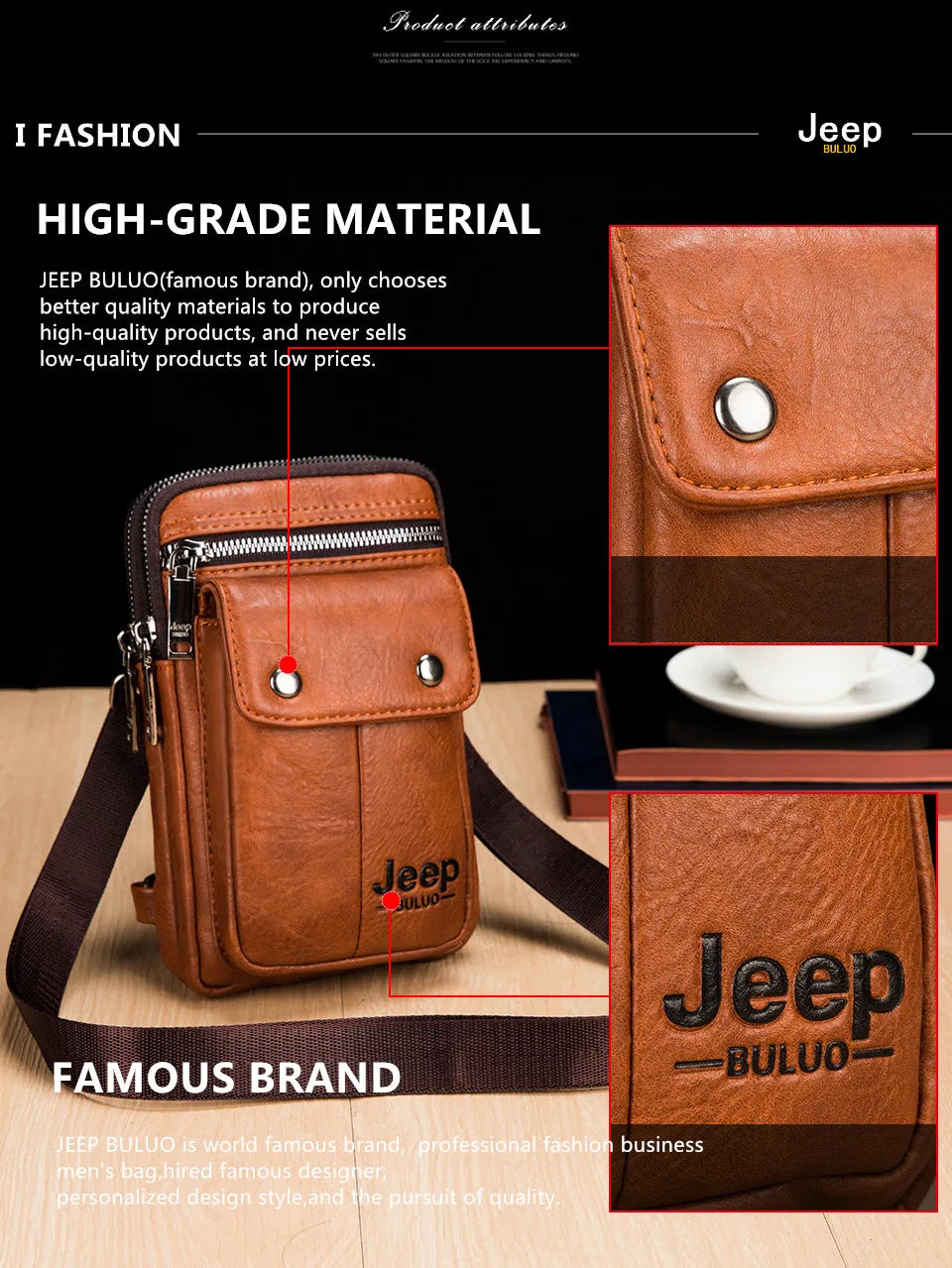 JEEP BULUO Small Multi-function Sling Crossbody Bag Brand Men Shoulder Bag Legs Waist Bag For Man New Fashion Casual Cool Mini