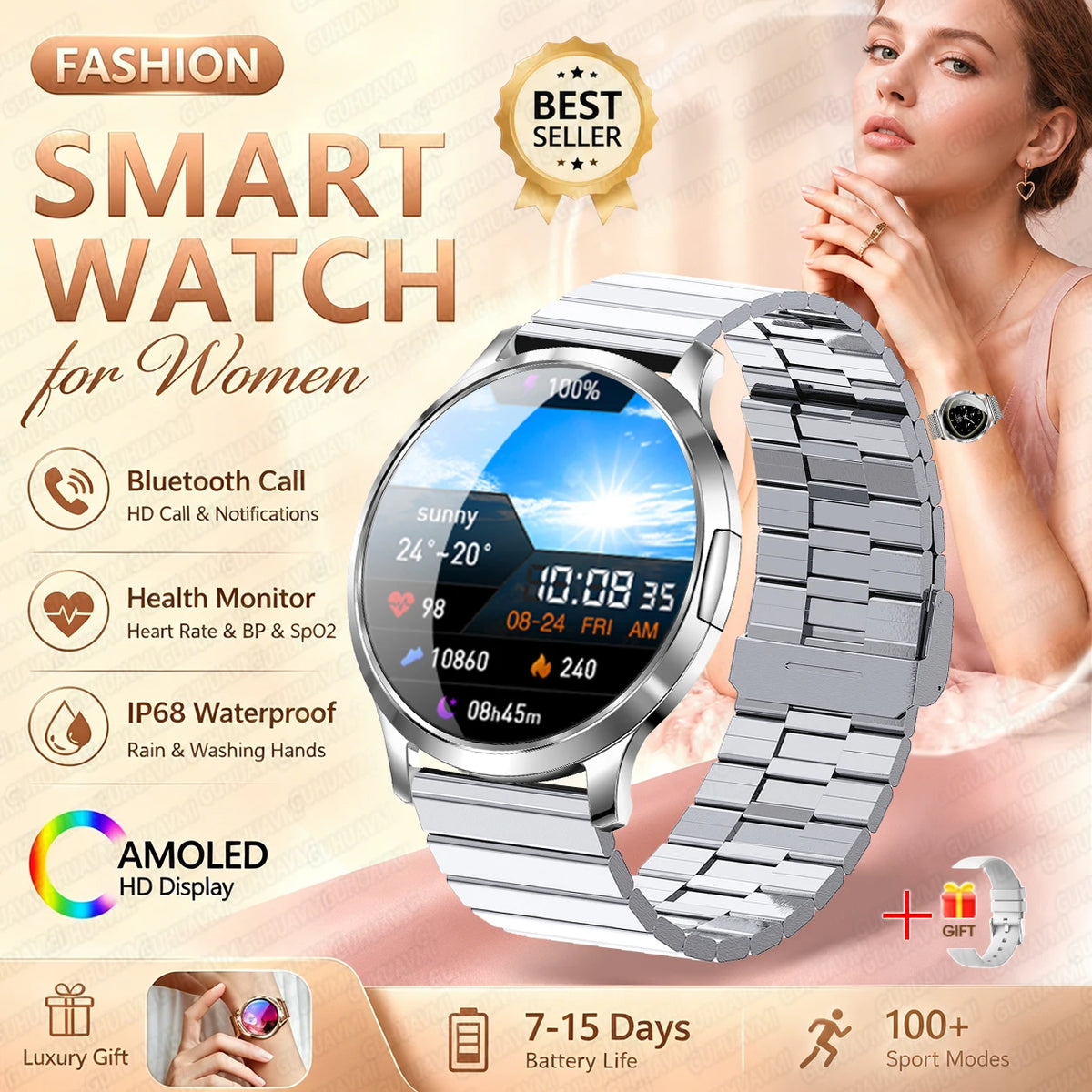 1.32-Inch AMOLED Smartwatch with 100+ Sports Modes & Bluetooth Calling