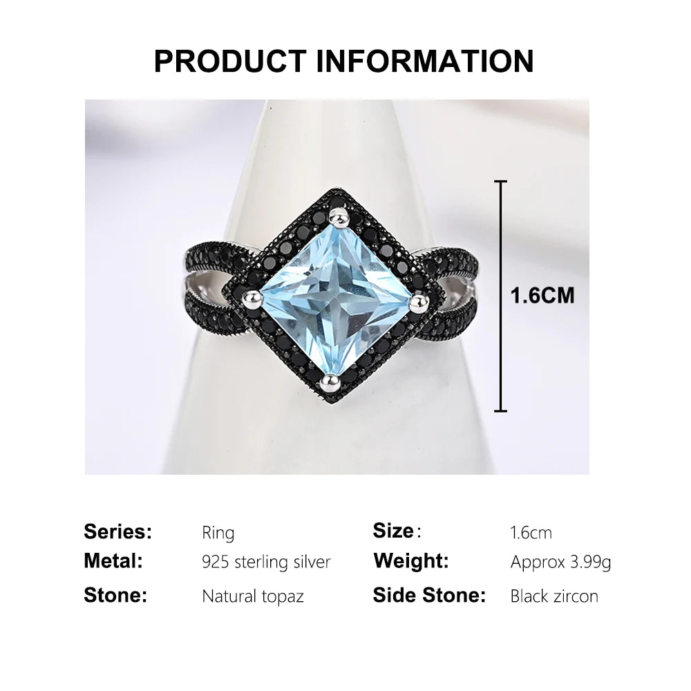 925 silver ring earrings pendant necklace natural sky blue Topaz real gemstone fine jewelry set for women's Daily and party wear