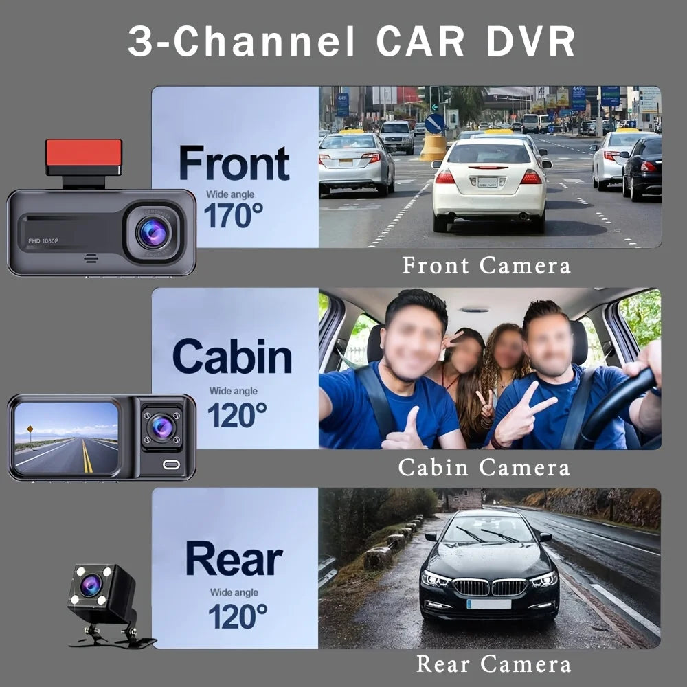 3 Channel Dash Cam for Cars Camera Black Box 3Ch/2Ch 1080P Video Recorder Rear View Camera for Vehicle Car DVR Car Accessories