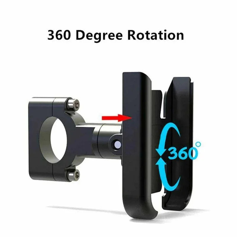 Soporte para teléfono de motocicleta y bicicleta, giratorio 360°, de aleación de aluminio para manillar, soporte para teléfono móvil para espejo retrovisor