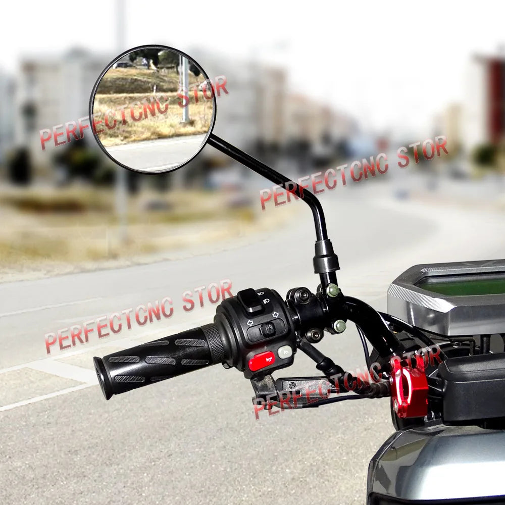 A Pair Black Motorcycle Scooter Mirrors Motorbike Rear View Mirror M8 M10 Round Oval Convex Mirror For Mountain Road Bike Moto