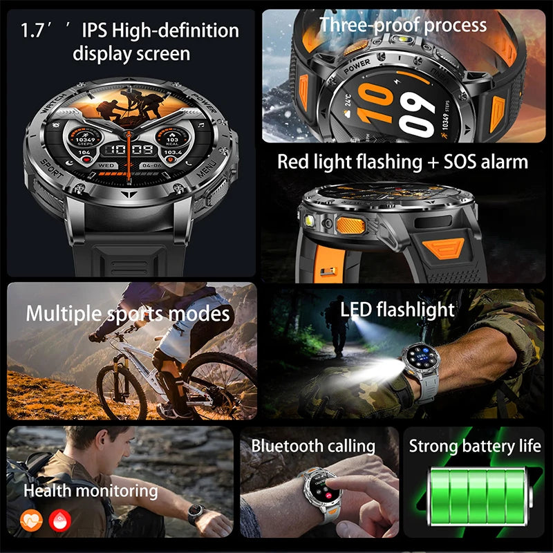 1.7-Inch IPS Smartwatch with Bluetooth Calls, SOS & 120+ Sports Modes