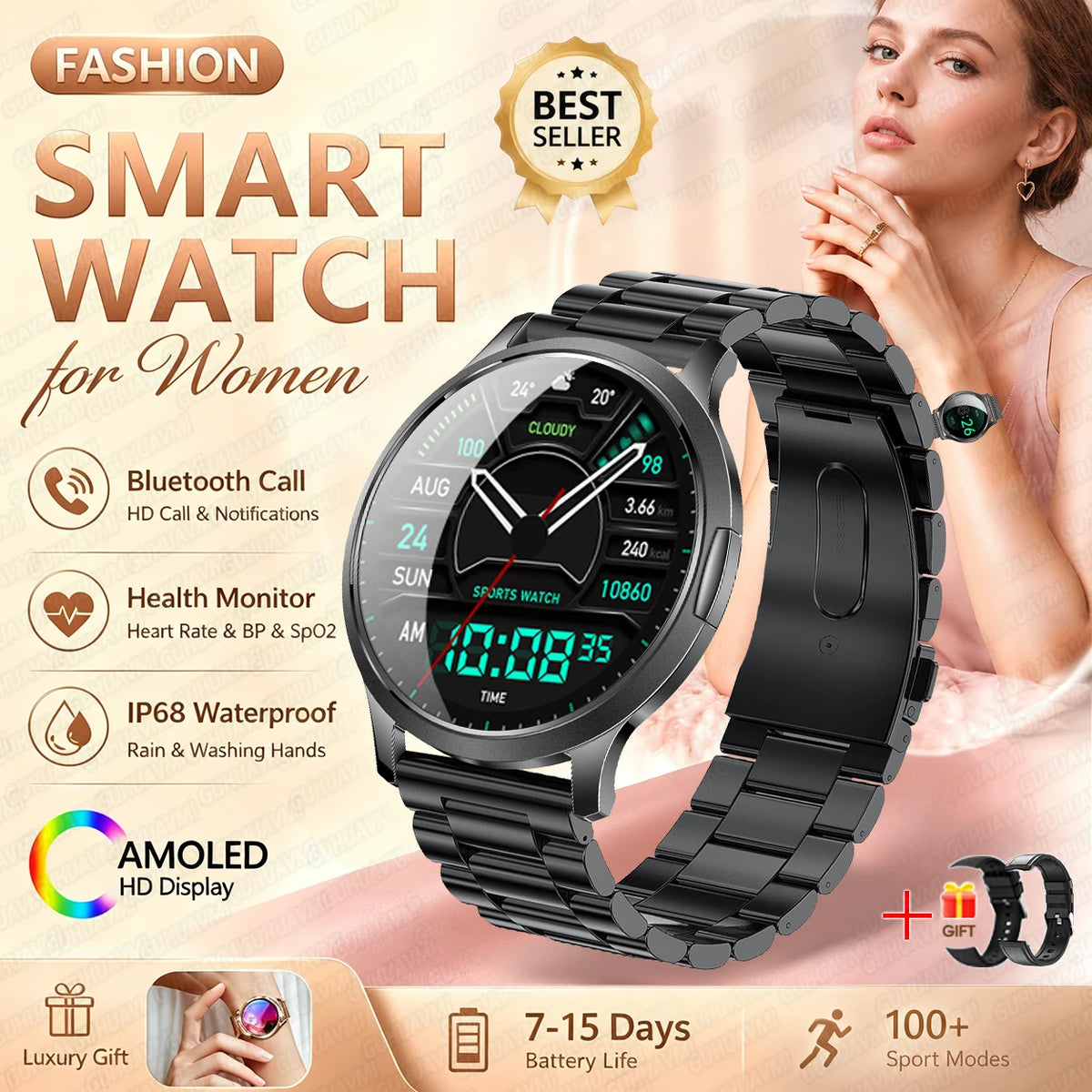 1.32-Inch AMOLED Smartwatch with 100+ Sports Modes & Bluetooth Calling