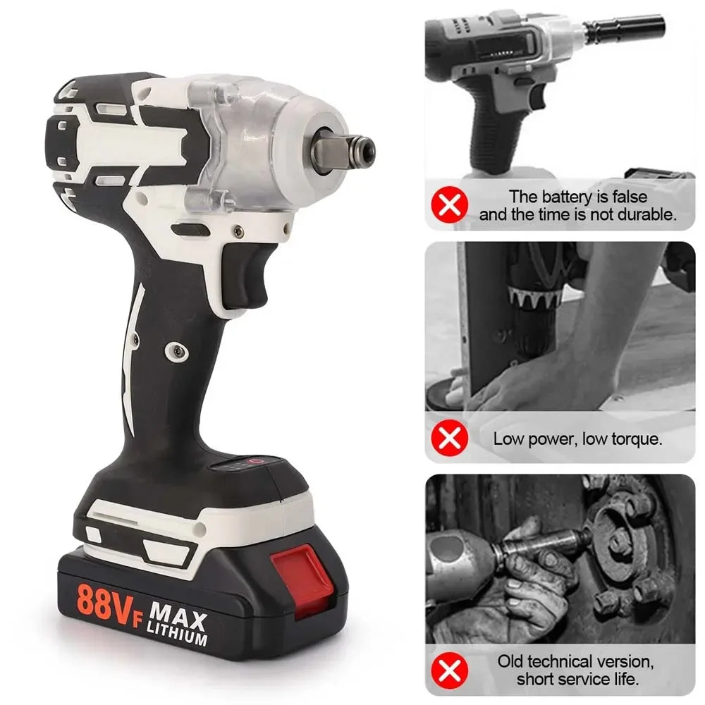 Cordless Electric Impact Wrench Set 380NM — Li-ion Battery High Power Driver with Toolbox