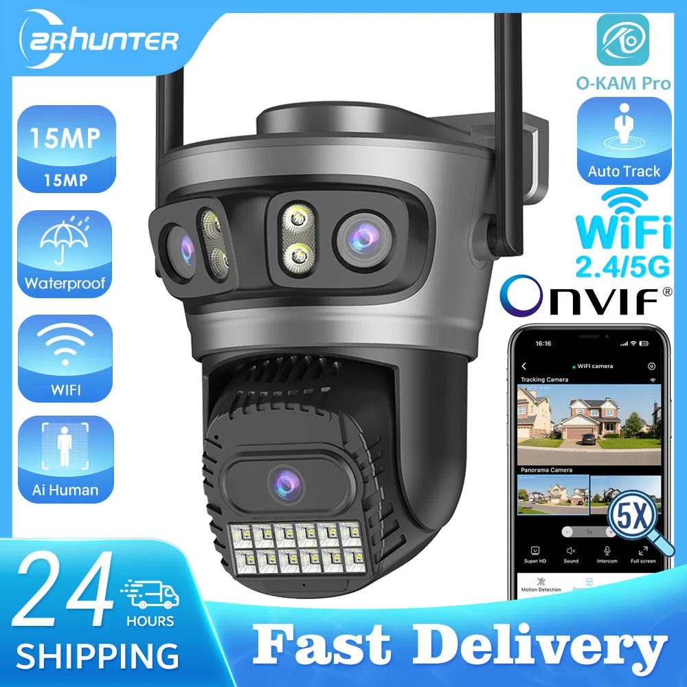 15MP PTZ IP Security Camera, 30x Optical Zoom Outdoor WiFi with Auto Tracking