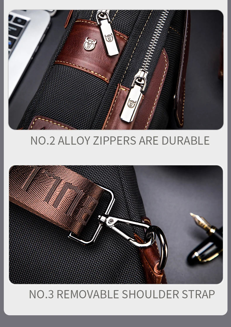 BULLCAPTAIN Men Chest Bag Head Layer Cowhide Men's Bag Casual Fashion Chest Belt Bag Popular Styles Business Shoulder Bag