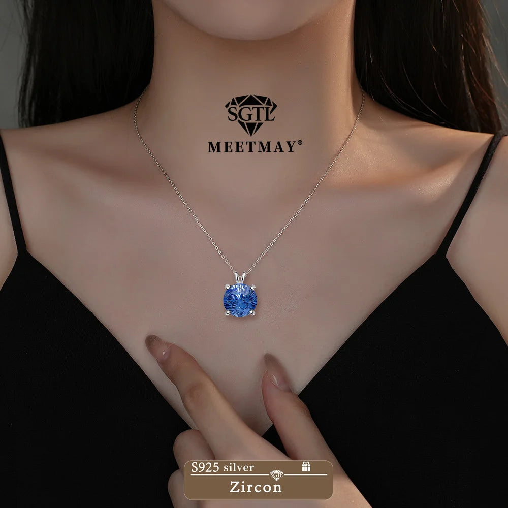 S925 sterling silver sparkle Pyrotechnic cut Cubic Zirconia pendant necklace for women fine jewelry simple classic colorful