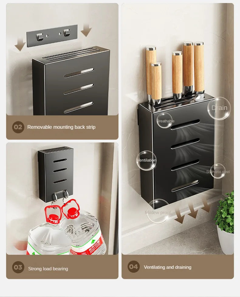 Kitchen Knife Holder Knife Storage Rack No Punching Wall-mounted Storage Box Knife Storage Box Household Knife Storage Seat