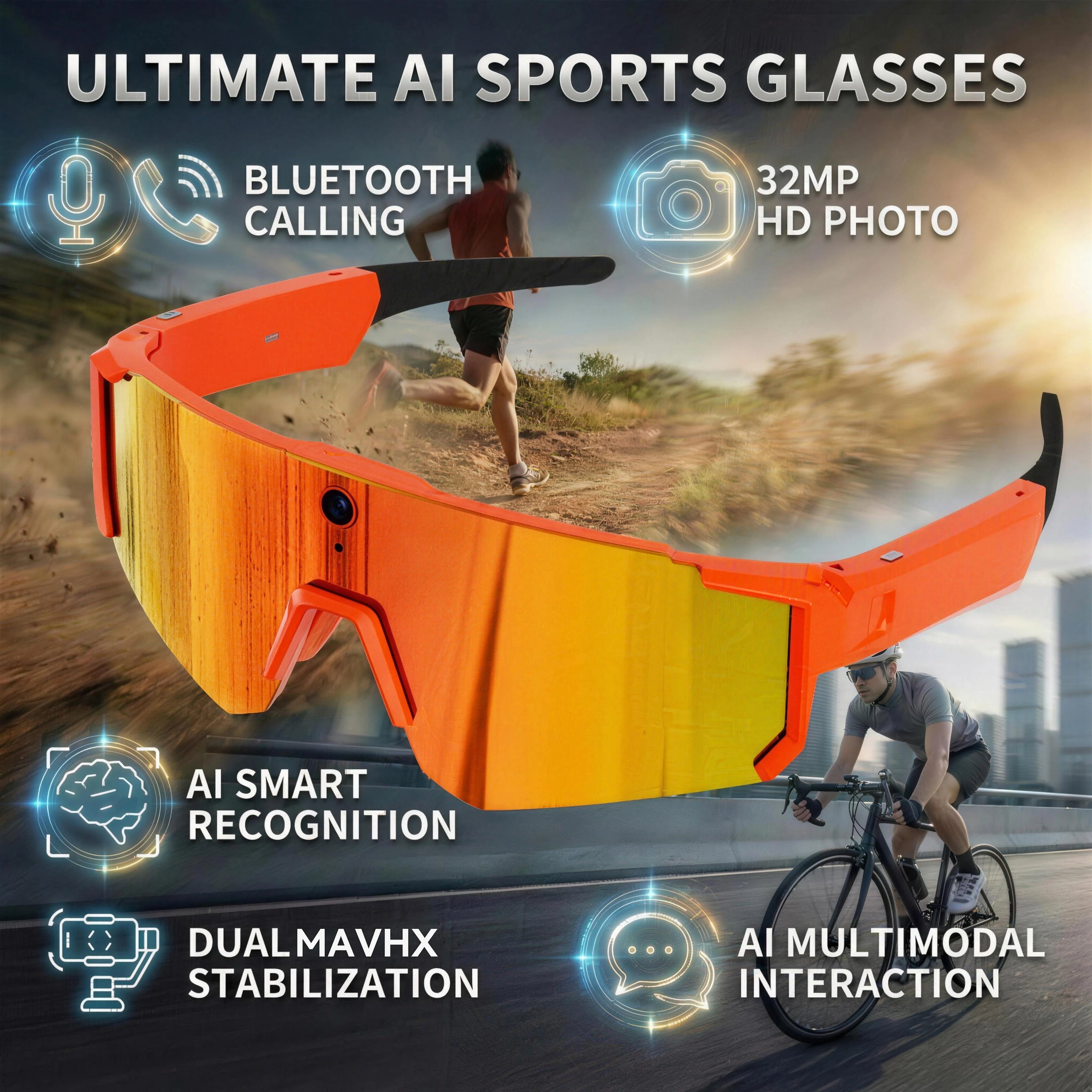 2026 New Smart Glasses Men 800W HD Photo Video Bluetooth Call Translation Anti Glare Running Baseball Sunglasses Cycling Glasses