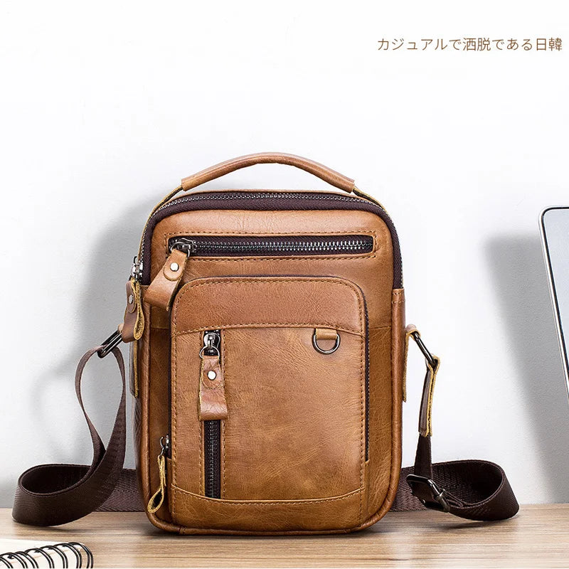 Men's 100% Genuine Leather Shoulder Bag – Compact Crossbody Handbag