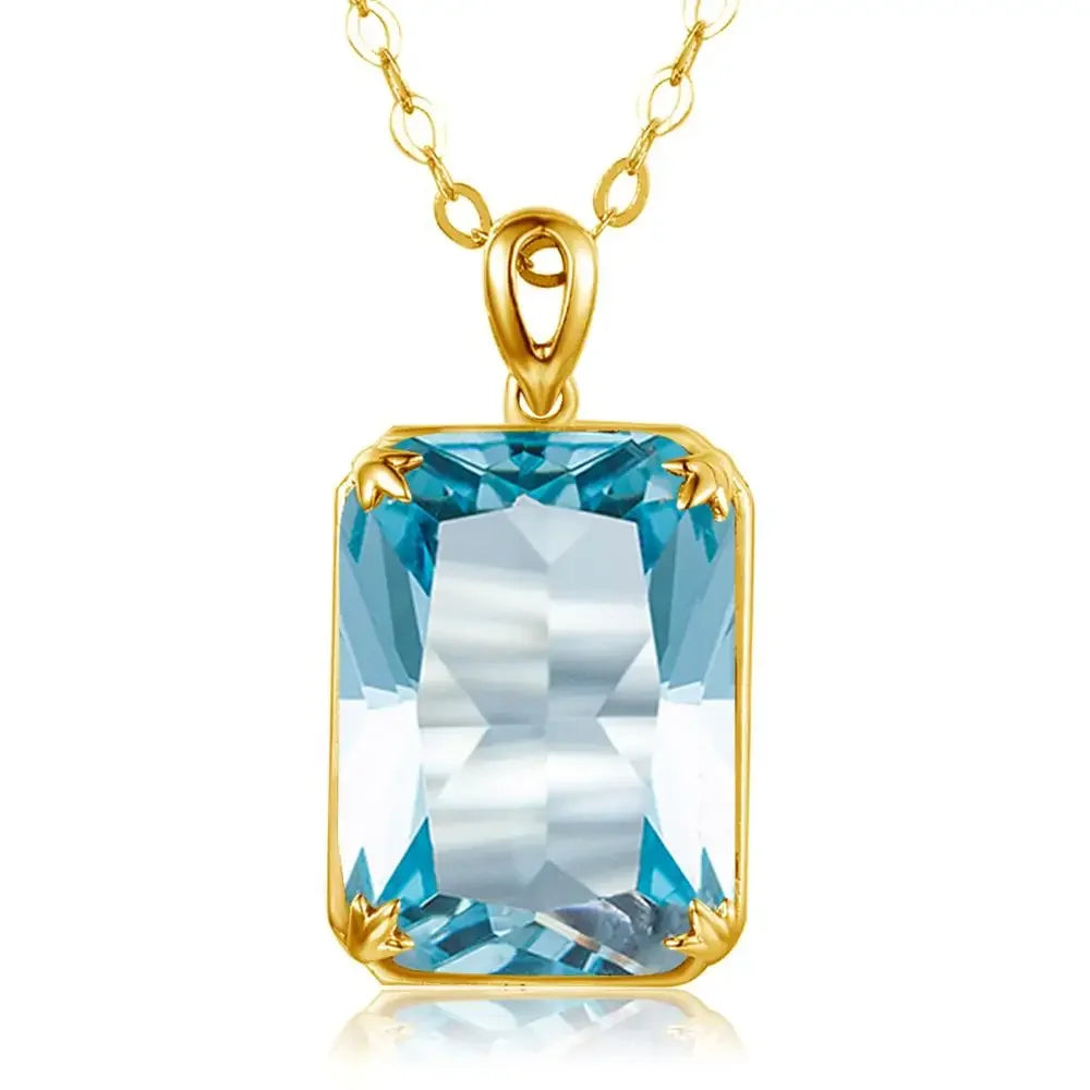 100% Real Silver 925 Necklace Pendant Aquamarine Women Jewelry Birthday Party Banquet Girl Accessories
