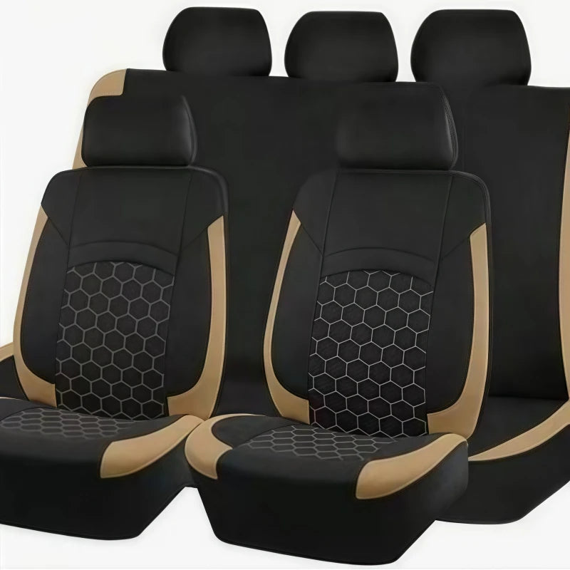 9PCS All-Season Universal Car Seat Covers, Honeycomb Embroidered Durable Polyester Fabric, Hand Washable Car Seat Covers