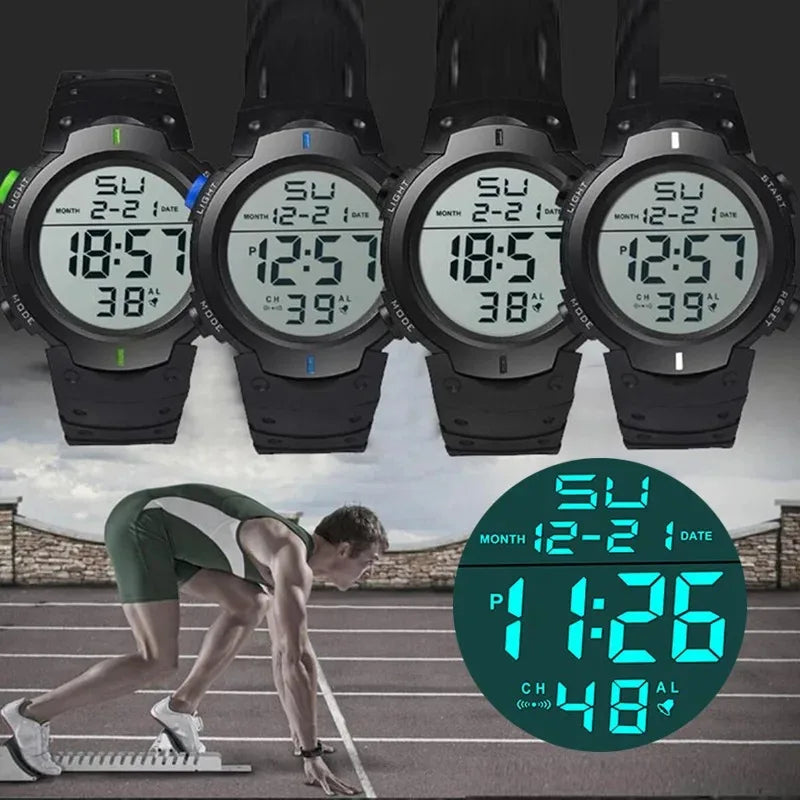 Men's Sport LED Digital Watch, Multi-Function Rubber Fitness Athlete Electronic Clock
