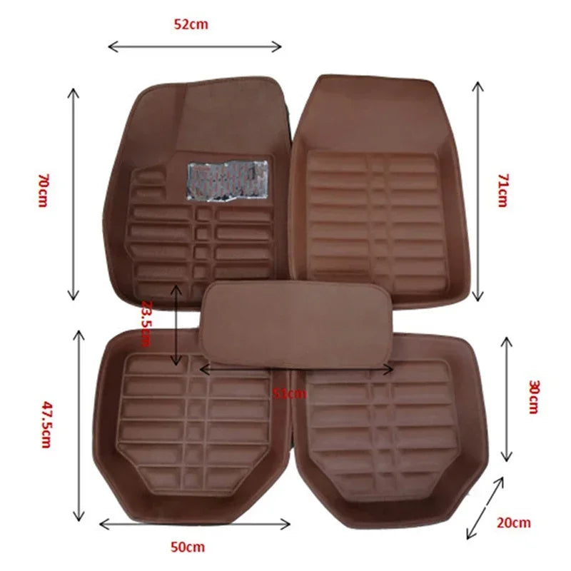 Universal PU Leather Car Floor Mats 5pcs – Anti-Slip Full Set