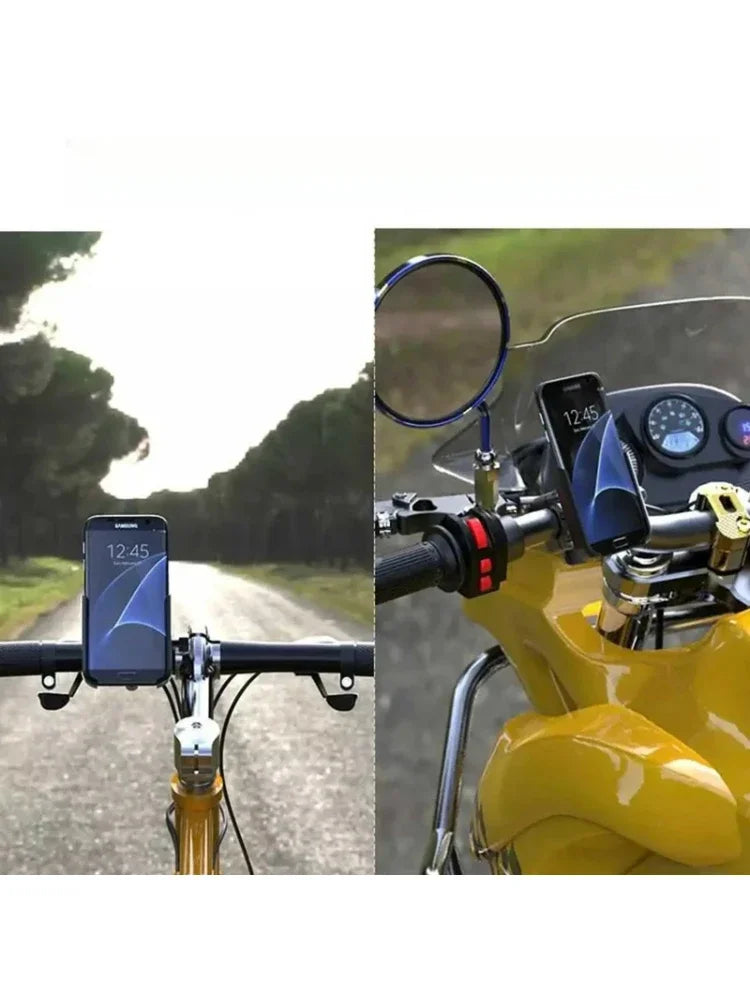 Soporte para teléfono de motocicleta y bicicleta, giratorio 360°, de aleación de aluminio para manillar, soporte para teléfono móvil para espejo retrovisor