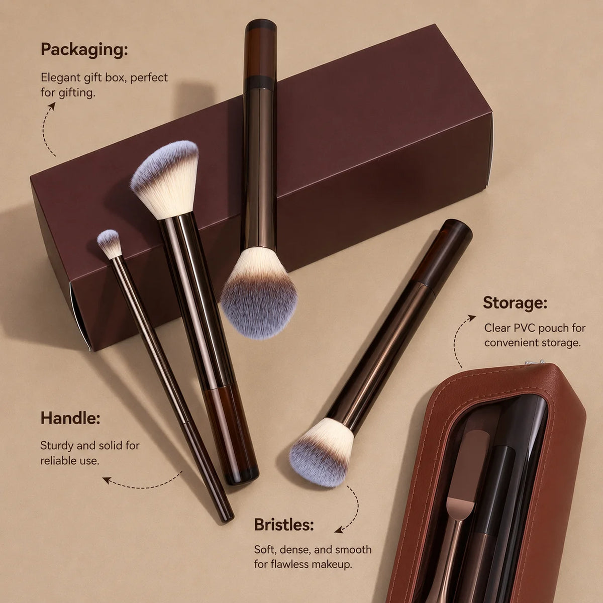 14pcs Professional Makeup Brushes – Premium Synthetic Travel Set