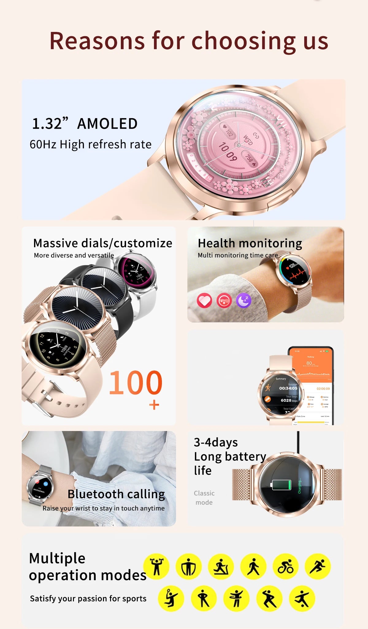 1.32-Inch AMOLED Smartwatch with 100+ Sports Modes & Bluetooth Calling