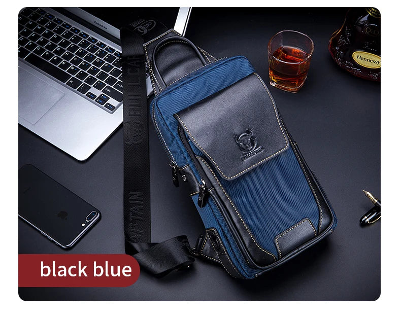 BULLCAPTAIN Men Chest Bag Head Layer Cowhide Men's Bag Casual Fashion Chest Belt Bag Popular Styles Business Shoulder Bag