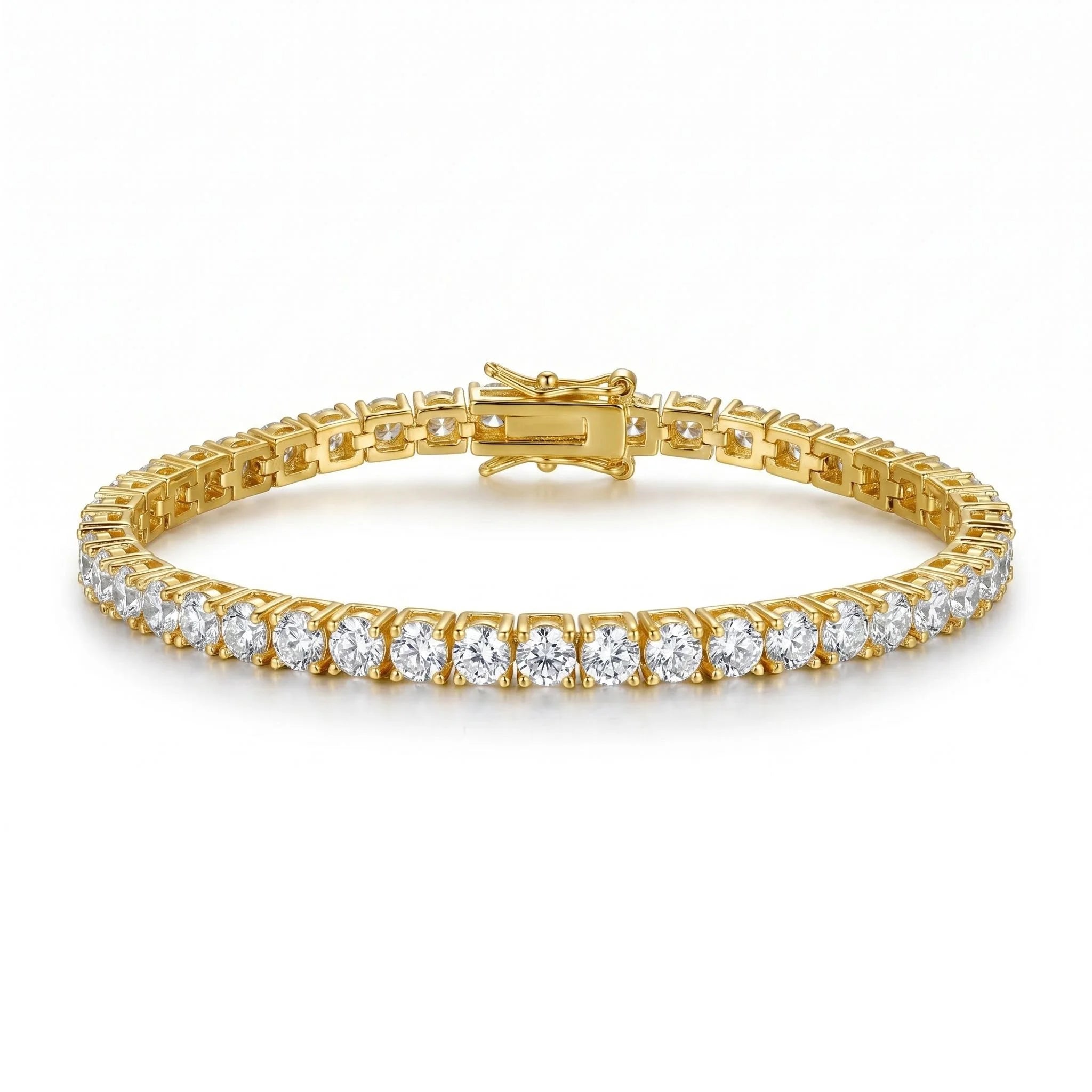 Gold plated 5 mm tennis bracelet with AAA cubic zirconia stones for women and men
