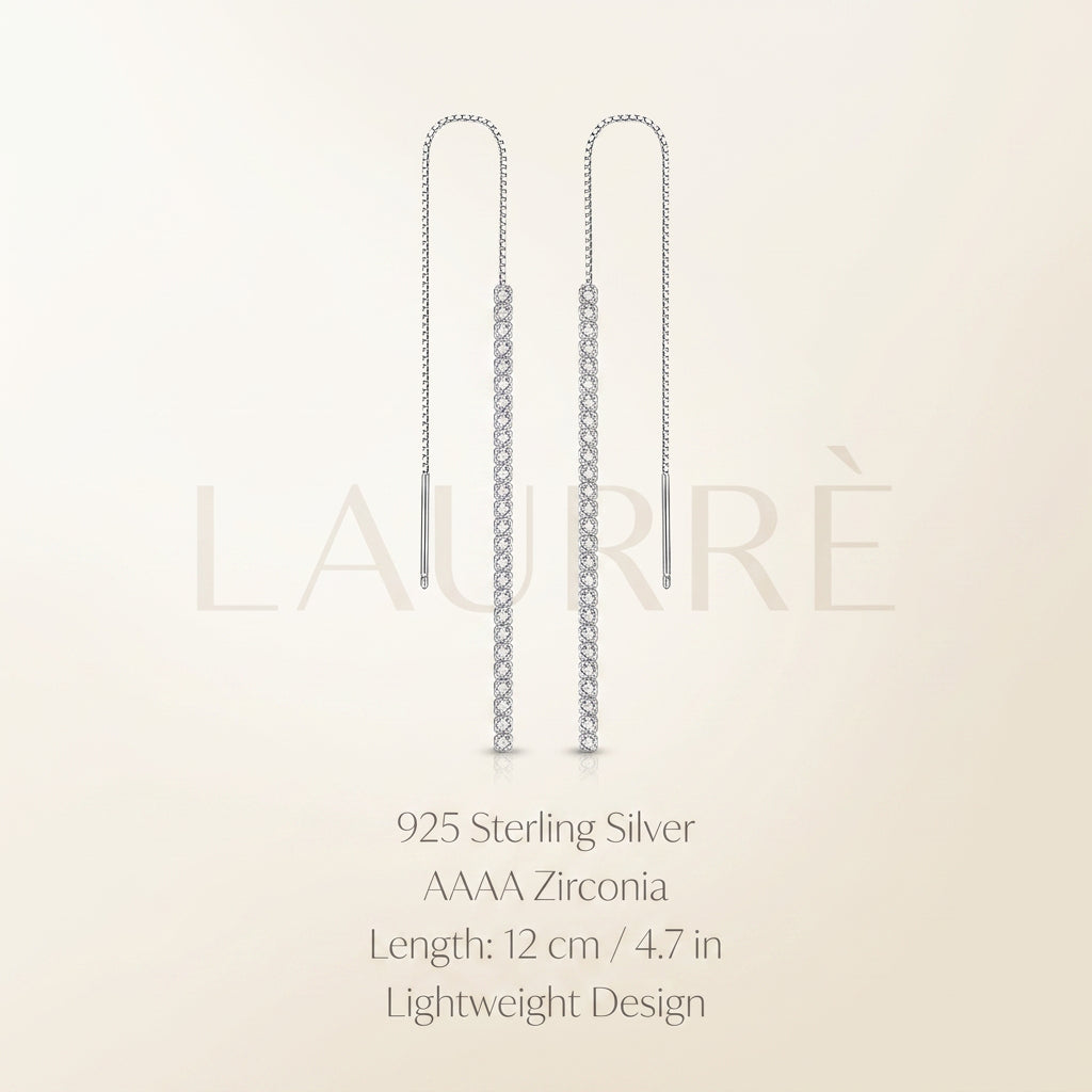 925 Sterling Silver Elegant  Long Chain Tassel Zircon Drop Earrings
