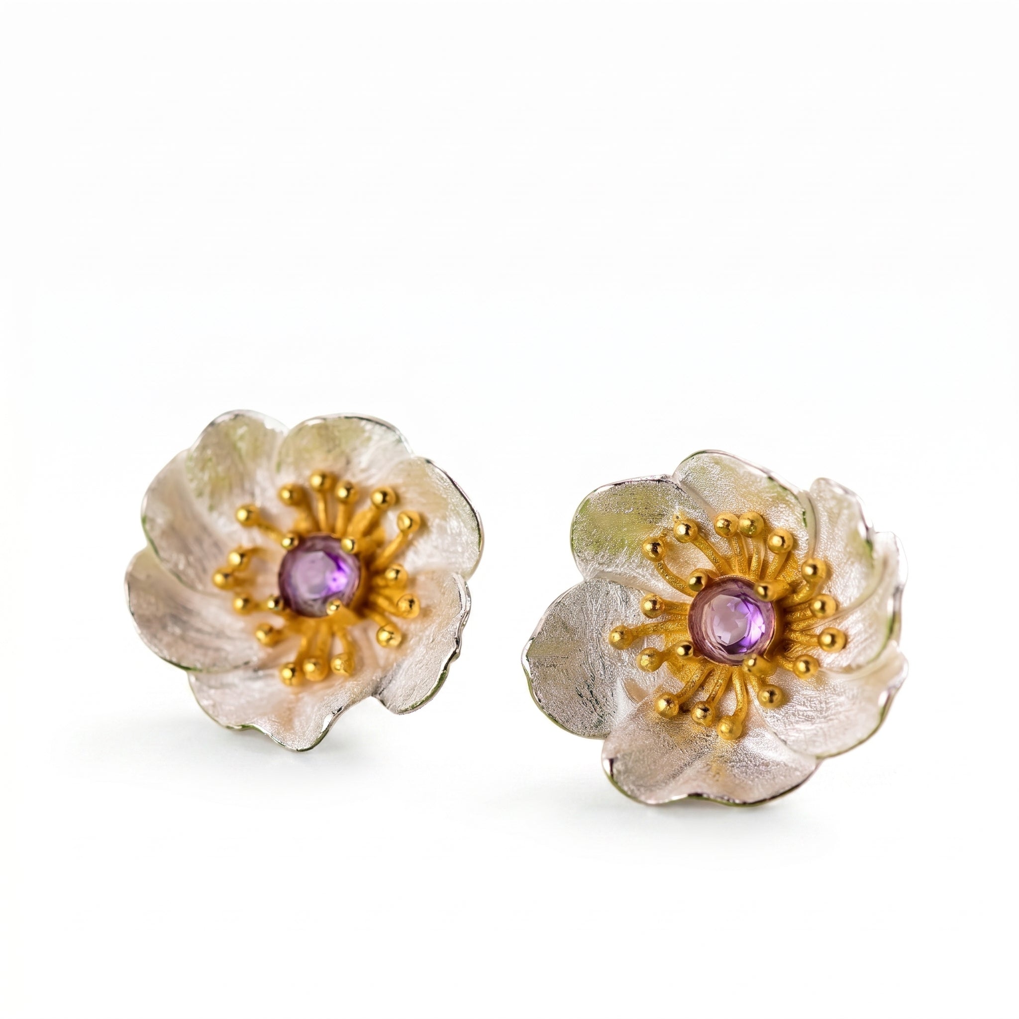 925 Sterling Silver Flower Stud Earrings with Purple Tourmaline Stone | LAURRÈ