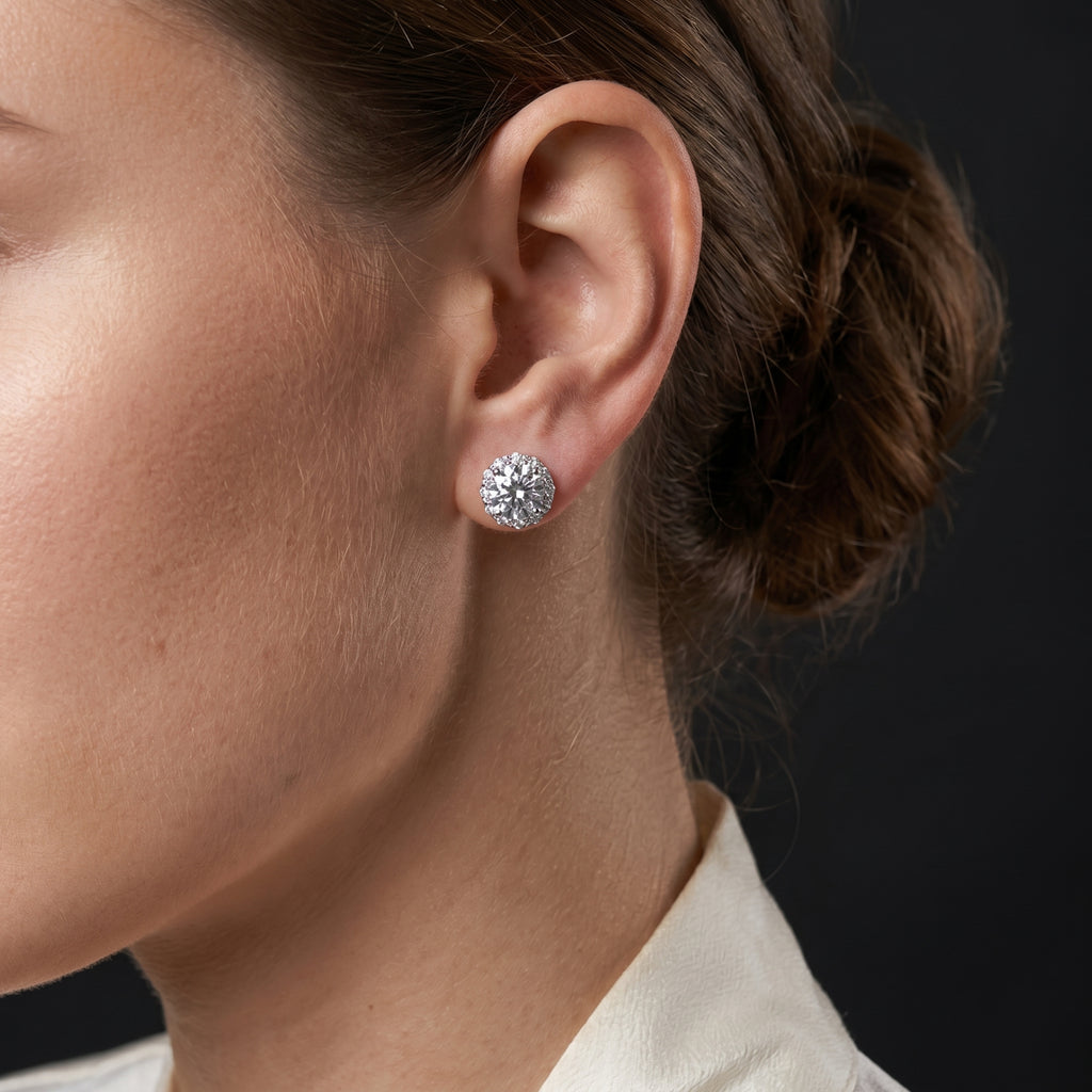 2 Carat Genuine Moissanite Halo Stud Earrings | 925 Sterling Silver | GRA Certified D Colour VVS1