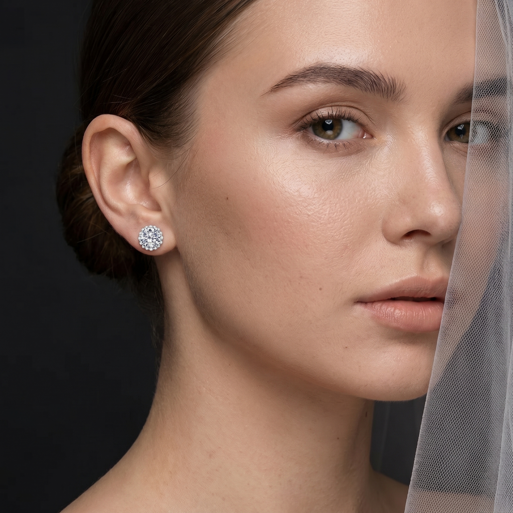 2 Carat Genuine Moissanite Halo Stud Earrings | 925 Sterling Silver | GRA Certified D Colour VVS1