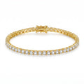 Side profile of gold plated tennis bracelet with AAA cubic zirconia