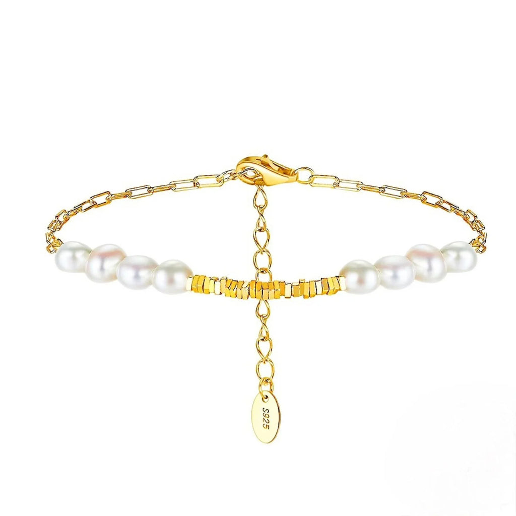 Pulsera Minimalista Barroca de Perlas de Agua Dulce – Plata 925 Bañada en Oro de 14K