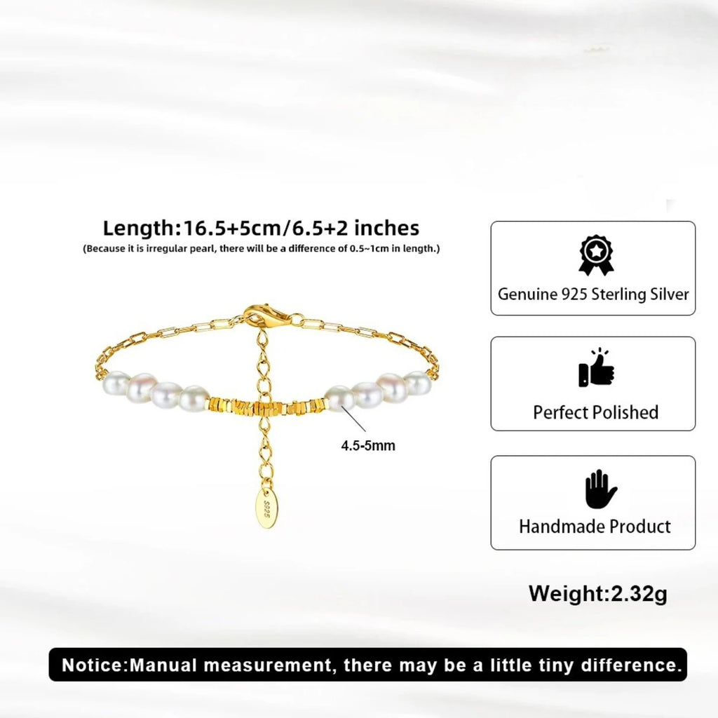 Pulsera Minimalista Barroca de Perlas de Agua Dulce – Plata 925 Bañada en Oro de 14K