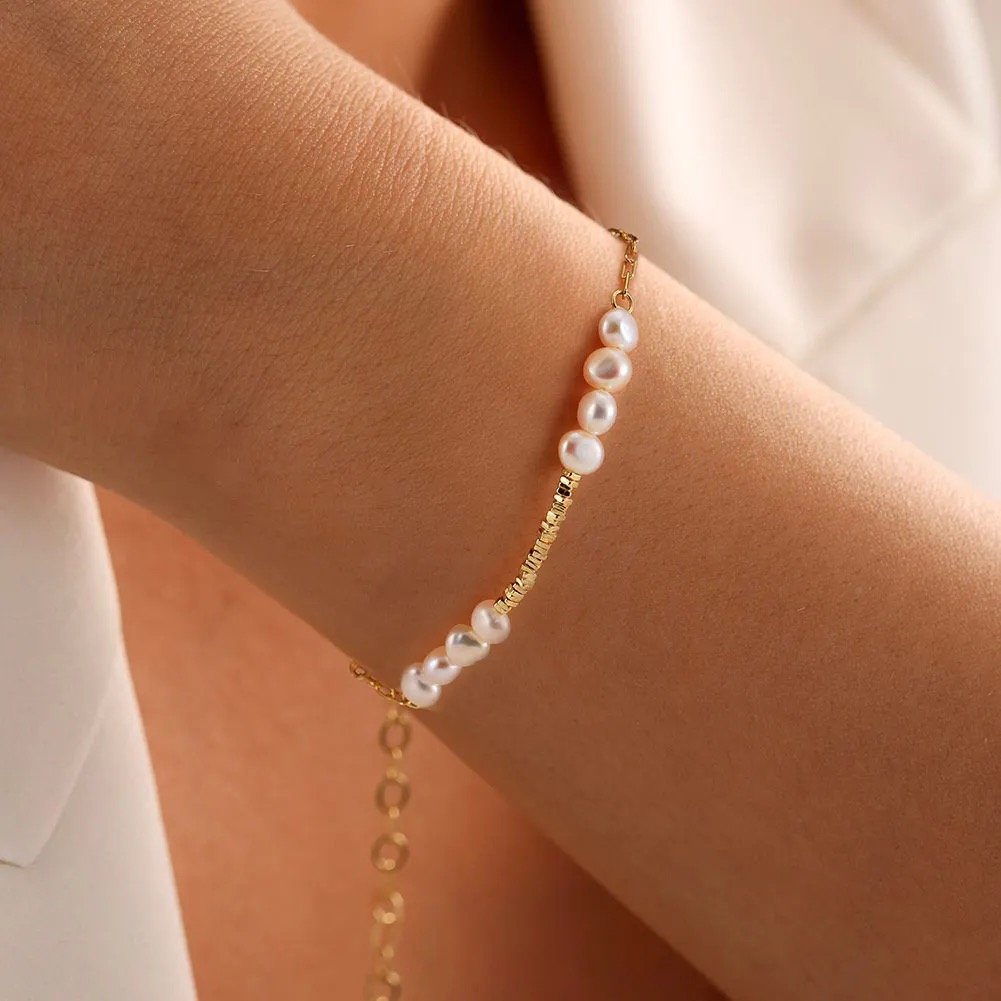 Minimalist Baroque Freshwater Pearl Bracelet – 14K Gold Plated 925 Silver