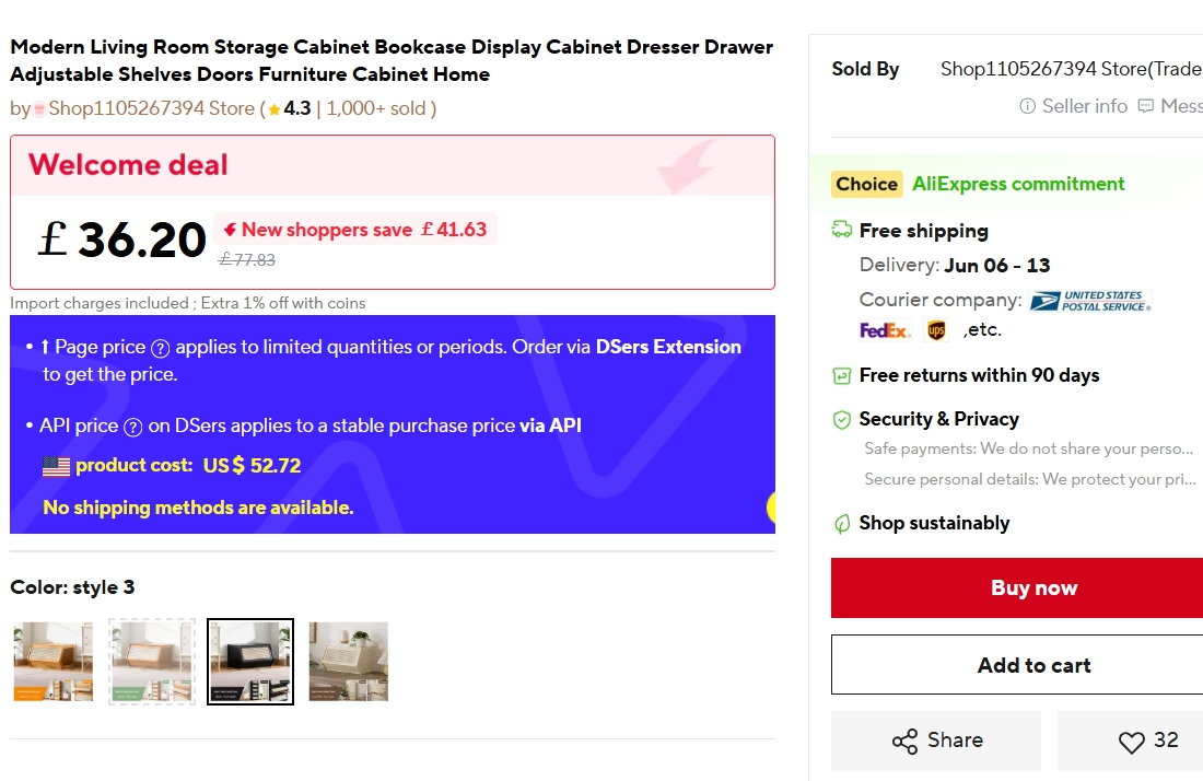 Modern Storage Cabinet Bookcase – Display Dresser with Adjustable Shelves & Doors