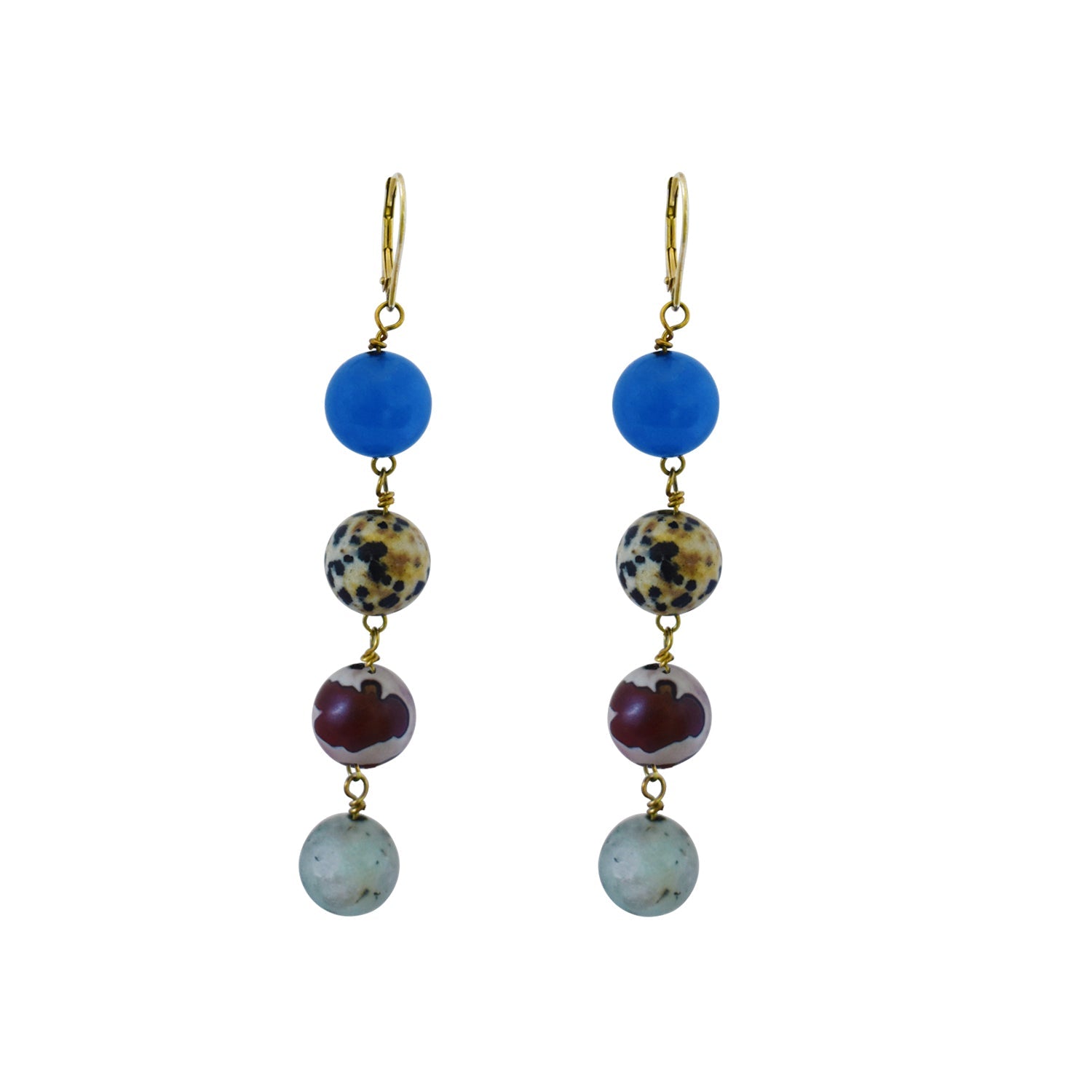 Blue Aventurine, Dalmatian Jasper, Mookaite and Sesame Jasper Yellow gold vermeil or 18k gold earrings | by nlanlaVictory-2
